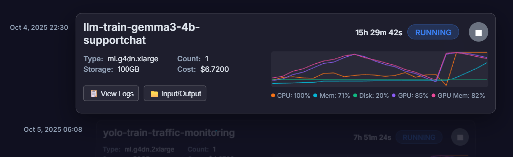 Kaio Dashboard - Real-time job monitoring with metrics and logs